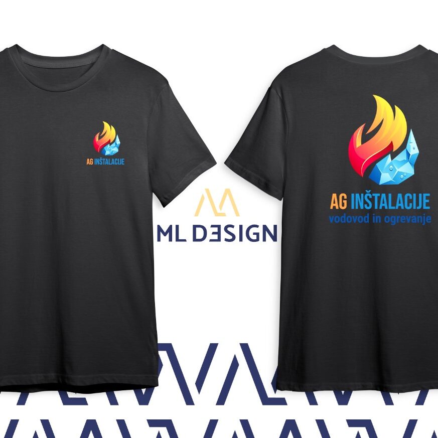 Črna majica s potiskanim logotipom na sprednji in zadnji strani.