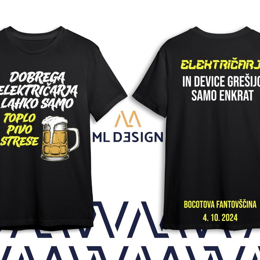Personalizirane majice za fantovščino – zabaven tisk z motivom električarja in pivom