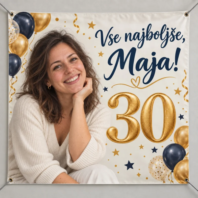 Primer personaliziranega rojstnodnevnega plakata z imenom Maja in številko 30